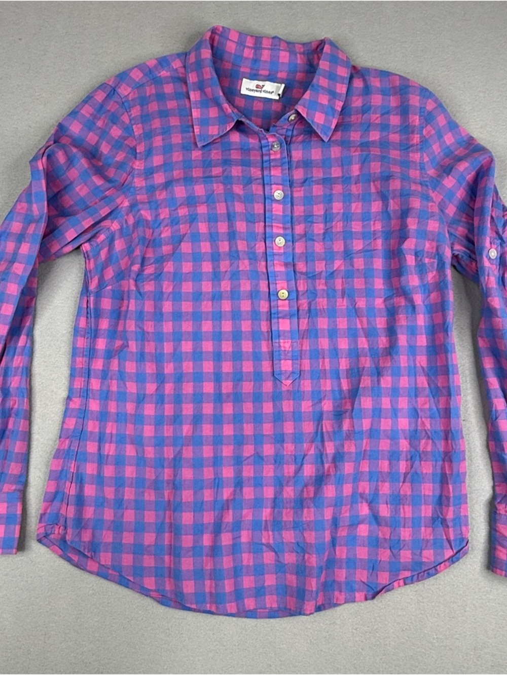 Vineyard Vines Pink Blue Gingham Button Shirt Cotton Women’s Size 8